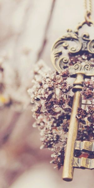 Charming phone wallpaper featuring a vintage key and delicate flowers