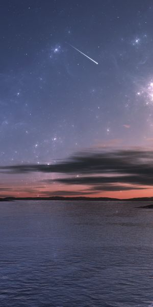 Breathtaking 4K iPhone Wallpaper: Sci-Fi Sunset with Shooting Star and Ocean