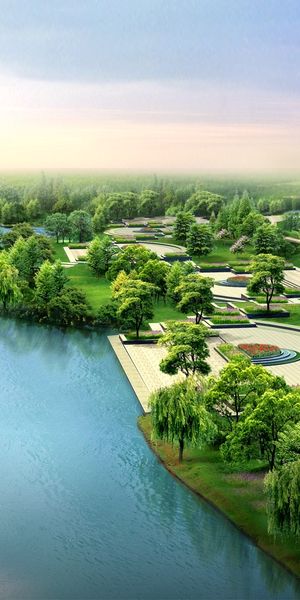 Lush Green Landscape with Rivers and Trees