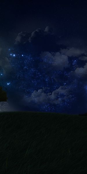 Artistic Starry Night Landscape with a Tree