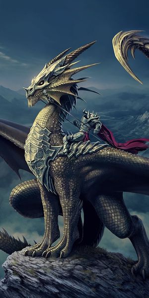 Epic Fantasy Dragon with Rider on a Mountainous Landscape