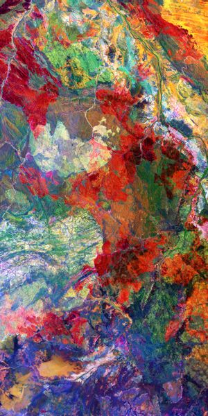 Phone wallpaper: Land, View From Above, Spots, Motley, Multicolored, Stains, Abstraction, Earth, Abs