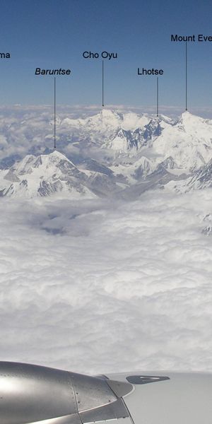 Aerial View of the Himalayas Featuring Mount Everest