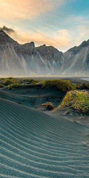 Phone wallpaper: Nature, Mountains, Sand, Earth, Iceland, Vestrahorn free download