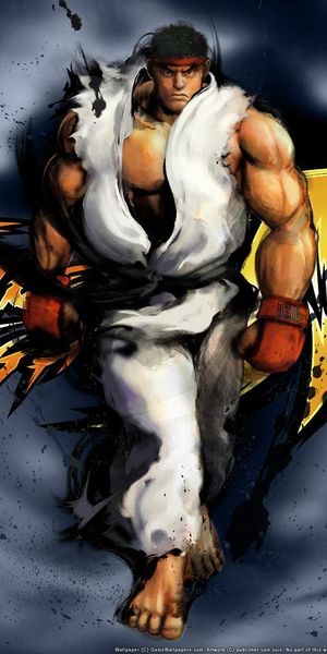 Epic Street Fighter phone wallpaper showcasing Ryu's powerful stance