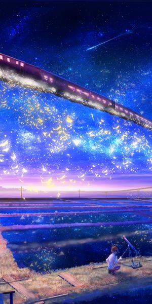 Anime Night Train Landscape Under a Starry Sky