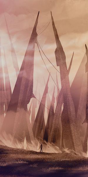 Phone wallpaper: Ruins, Ruin, Person, Silhouette, Human, Apocalypse, Loneliness, Art free download