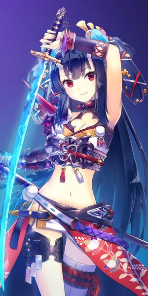 Anime Girl with Horns and Sword - Perfect Mobile Wallpaper