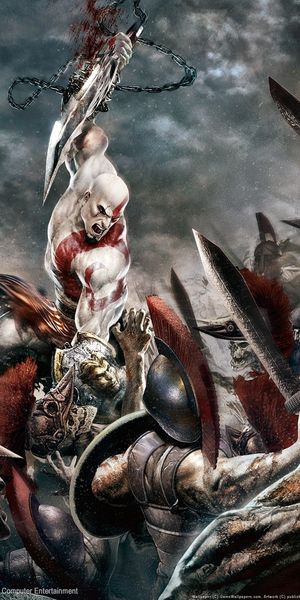 Epic God of War Wallpaper Featuring Kratos in Epic Battle
