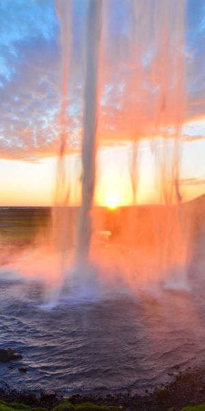 Breathtaking View of Seljalandsfoss Waterfall During Sunrise
