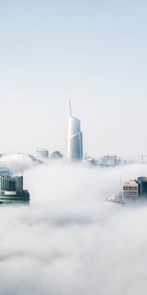 Phone wallpaper: Cities, City, Skyscraper, Building, Fog, Dubai, Man Made free download