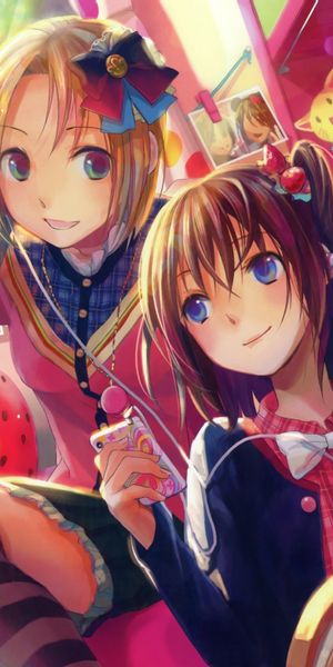 Vibrant 4K anime wallpaper of two girls enjoying a cozy moment
