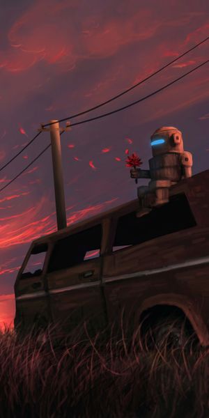 Robot on Van in a Beautiful Sunset Landscape