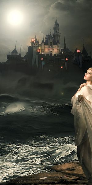 Phone wallpaper: Fantasy, Gothic, Night, Dark, Ocean, Sadness, Castle free download