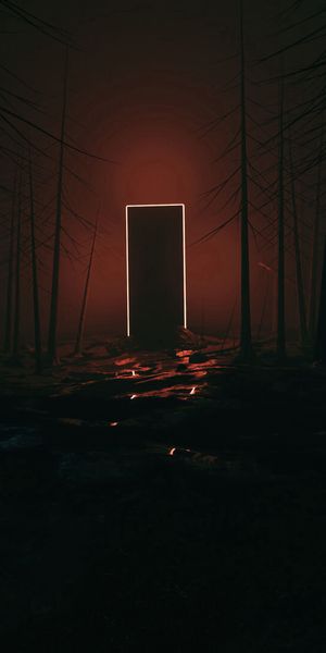 Glowing Portal Door in a Dark Forest