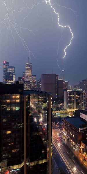 Phone wallpaper: Toronto, Cities, Canada, Man Made, Lightning free download