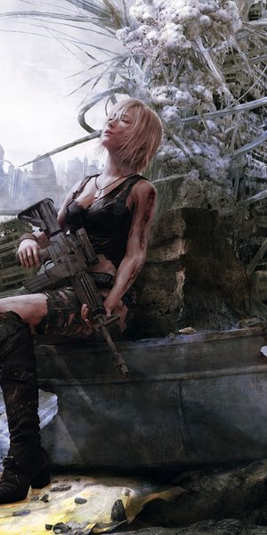 Futuristic Warrior Girl in a Dystopian Landscape
