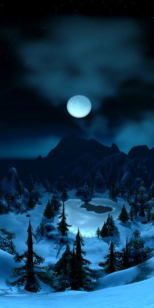 Enchanting Snowy Landscape Under a Starry Sky and Full Moon