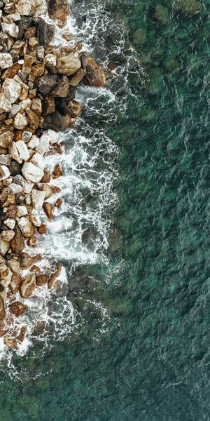 Phone wallpaper: Nature, View From Above, Stones, Sea, Coast, Water free download