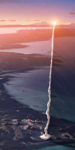 Breathtaking anime phone wallpaper featuring a rocket launch at sunset