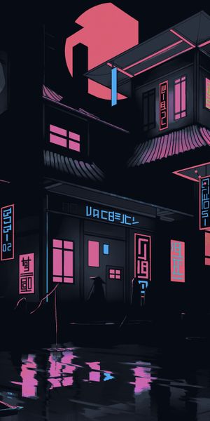 Artistic Neon Night Building Wallpaper