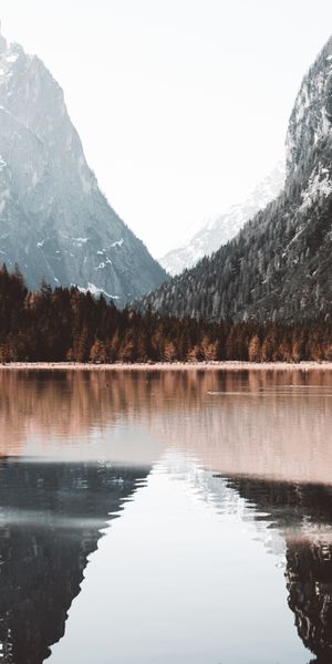 Phone wallpaper: Bank, Shore, Lake, Forest, Nature, Mountains, Landscape free download