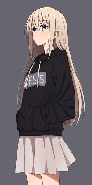 Anime Girl with Blue Eyes and Long Blonde Hair in a Hoodie