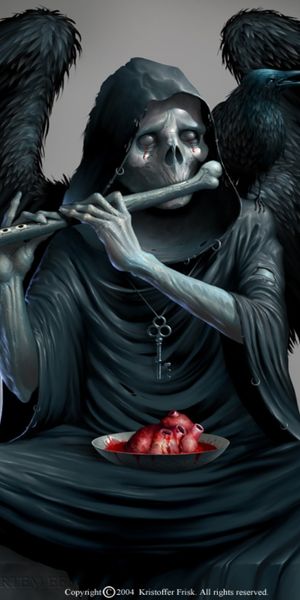 Dark Angel with Flute and Wings - A Unique Mobile Wallpaper