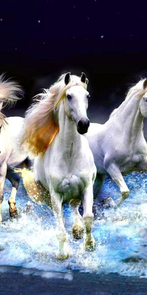 Breathtaking 4K phone wallpaper of horses running along a serene beach