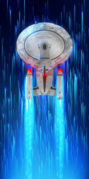 Futuristic Mobile Wallpaper Featuring a Spaceship in Motion Through the Universe