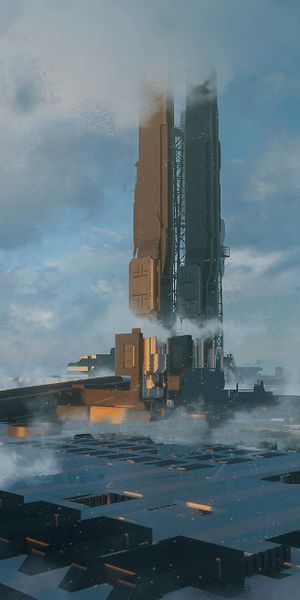 Futuristic Station with Tower and Smoke