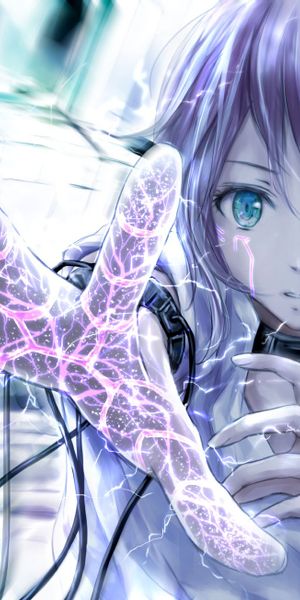 Phone wallpaper: Anime, Girl, Blue Eyes, Short Hair, Purple Hair free download
