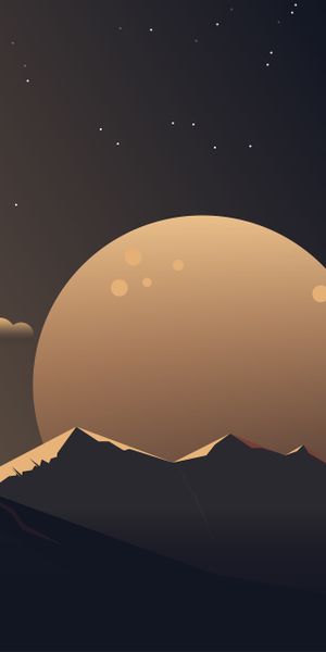 Minimalist Night Landscape with Moon and Mountains