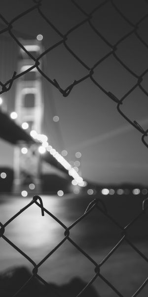 Phone wallpaper: Golden Gate, California, Black & White, Bridge, Bridges, Fence, Usa, Man Made, Nigh