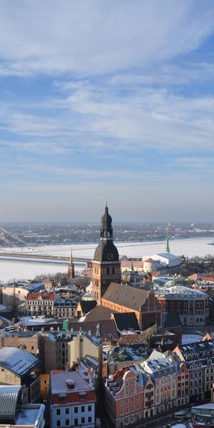 Phone wallpaper: Cities, Sky, Architecture, Bridge, River, Latvia, Riga, Man Made free download