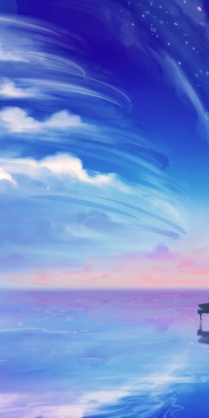 Dreamy Pianist Playing Under Majestic Clouds
