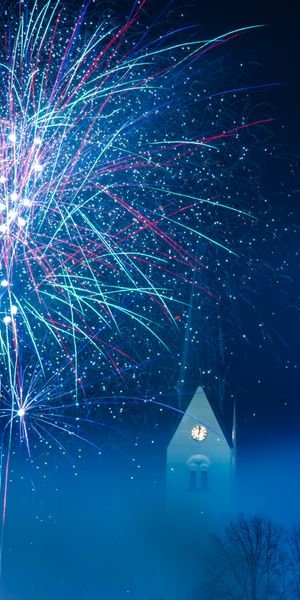 Captivating Nighttime Fireworks Display Above a Cathedral - Free Wallpaper