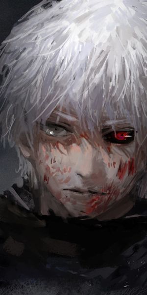 Trendy Ken Kaneki Wallpaper Featuring Heterochromia and Dark Aesthetic