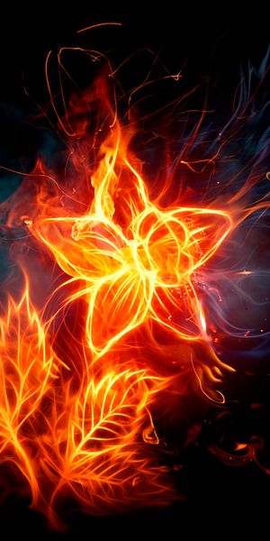 Artistic 4K Wallpaper Featuring Fiery Floral and Leaf Motifs