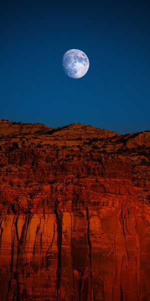 Phone wallpaper: Canyon, Landscape, Cliff, Rock, Nature, Moon free download