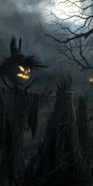 Phone wallpaper: Halloween, Night, Dark, Scarecrow, Horror free download