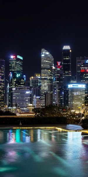 Phone wallpaper: Cities, Night, Skyscraper, Building, Singapore, Man Made free download