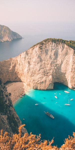 Phone wallpaper: Beach, Sea, Bay, Rocks, Nature, Boats free download