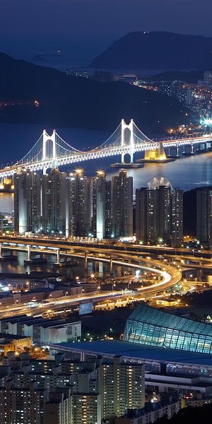 Phone wallpaper: Busan, Gwangan Bridge, South Korea, Cities, Man Made free download