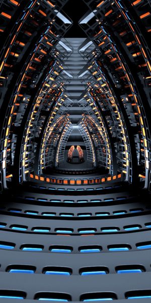 Futuristic 3D Black Abstract Tunnel Wallpaper