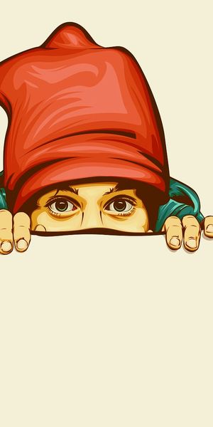 Cheerful Character Peeking Out with a Red Cap
