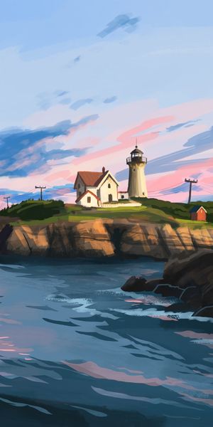 Beautiful Lighthouse on a Rocky Coast at Sunset