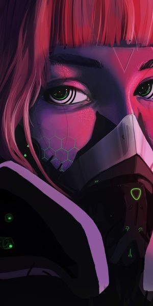 Cyberpunk Girl with Respirator Mask - Eye-Catching Mobile Wallpaper