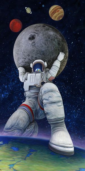 Artistic Astronaut with Planets: A Stunning Cosmic Wallpaper
