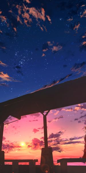 Anime Girl at Sunset Surrounded by Twilight Clouds